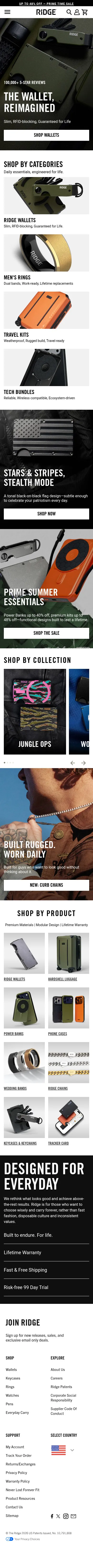 Ridge homepage on June 23 with an updated promotion and redesigned hero