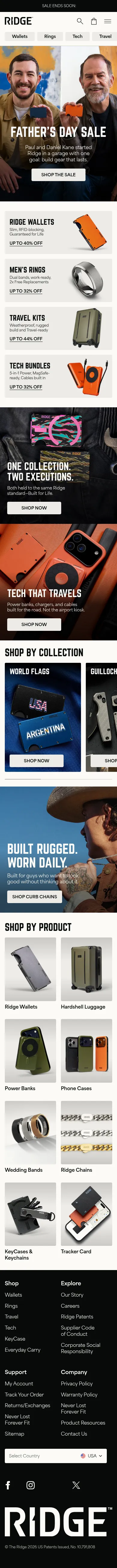 Ridge homepage on June 22 with a Father's Day sale and wallet promotion